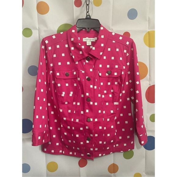 NEW Christopher & Banks Hot Pink & White Jacket Lightweight Size Medium 🌸🍒 - Picture 6 of 10